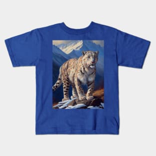 Snow Leopard Oil Paint Kids T-Shirt